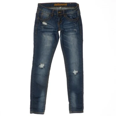 Dollhouse Skinny Jeans 5 Distressed Blue Denim Juniors Measures 28 x 30.5 - Image 1 of 4