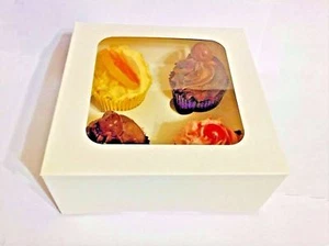 52 x Cajas de Cupcakes Blancas con Ventana para Pasteles de 4 Tazas con Bandeja Interior Extraíble - Imagen 1 de 1