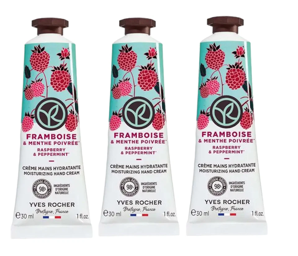 Yves Rocher Raspberry and Peppermint Nourishing Hand Cream Set of 3 Tubes - Image 1 of 1