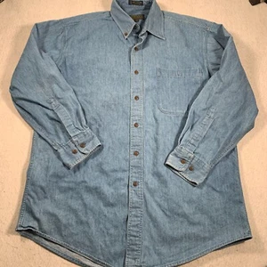 Chaps Ralph Lauren Denim Shirt Mens 16 32 33 Blue Button Down Cotton 90s - Picture 1 of 14