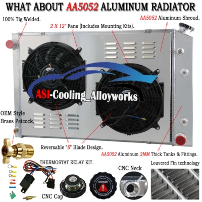 For 1973-87 85 Chevy C10 20 30 K10 V8 Pickup 3 Row Radiator+Shroud Electric Fan Foto 1 de 4