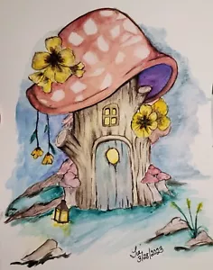 Print or Canvas -Fairy Toadstool in Woods - Water Color - Original Art - Picture 1 of 1