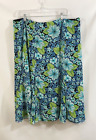Women Floral Slip Skirt Size 16W Elastic Waist Green Blue Print Sheer Lined