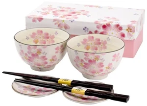 Japanese Rice Bowl, Small Plate Pair Set Mino-Yaki Cherry Blossom Japan-Made NEW - Picture 1 of 18