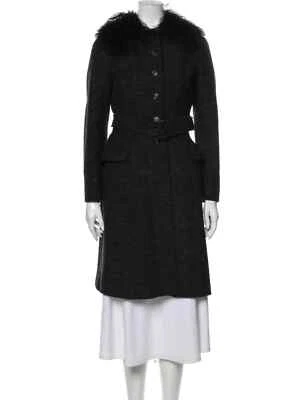 Abrigo de lana virgen Miu Miu ribete de piel negro y gris y cuello puntiagudo Foto 1 de 3