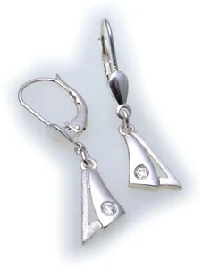 Pendientes elegantes colgantes plata real 925 plata de ley circonita pendientes parcialmente mate - Imagen 1 de 2