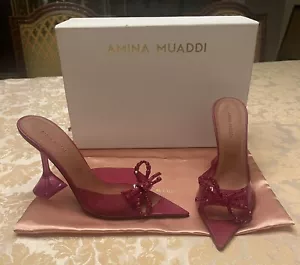Amina Muaddi decolte donna Rosie vetro mules PVC 95 magenta rosa fucsia taglia 37 - Foto 1 di 9
