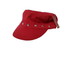 Womens Nobo No Boundaries Adjustible Red Silver Color Studded Hat. NWT - Picture 1 of 2