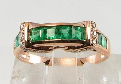 ANILLO BANDA ART DECO ETERNIDAD DIAMANTE ESMERALDA ORO ROSA 9CT CLASE CAMBIO DE TAMAÑO GRATUITO Foto 1 de 4