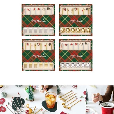 Set di 6 cucchiaini e forchette da caffè natalizi in acciaio inossidabile - Immagine 1 di 2