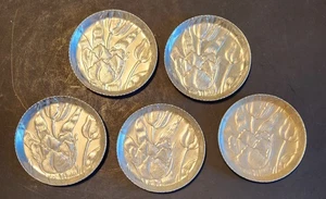 Vintage "  Rose  " flower design(5) Embossed Hand Forged Aluminum Coasters - Picture 1 of 3