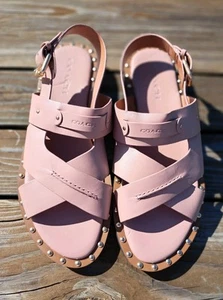 Coach Women's Sz 9.5 Leather Gemma Sandals Dusty Rose Studded Buckle Authentic - Picture 1 of 11