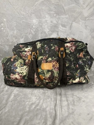 Bolso de Viaje Vintage Weekender Lona Años 90 Floral Negro y Tostado Foto 1 de 4