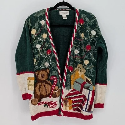 Cárdigan de colección de los 90 informal esquina grande verde árbol de Navidad oso de peluche regalos Foto 1 de 4