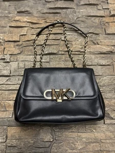 Bolso Cartera Michael Kors Parker Cuero Negro Dorado Mediano Clásico Limpio - Imagen 1 de 15
