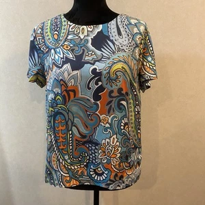 J Crew Silk Shirt Womens Small Multicolor Floral Short Sleeve Back Button- 7929 - Picture 1 of 7