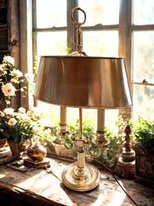 Vintage Artistic Silver Bouillotte Table Lamp with Shade - Picture 1 of 4