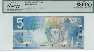 2006  BOC BC-67a, $5 Jen/Dod SN: AOZ 1086564 / PZ 0086564  Legacy**58 PPQ**ERROR - Imagem 1 de 2