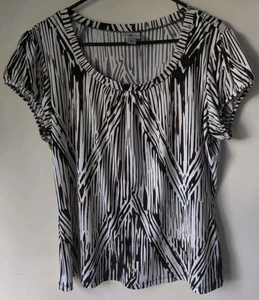 Worthington Stretch Damen Schwarz/Weiß Design Kurzarm Rundhals Gr. XL - Bild 1 von 4