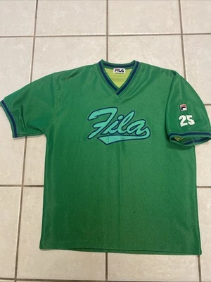 Camiseta de fútbol FILA de colección años 90 verde cuello en V camiseta tejida calle M* Y2K logotipo grande RARA Foto 1 de 4
