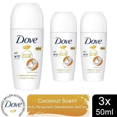 3x Dove Antiperspirant Advanced Care Deodorant with Coconut Scent 48H - 50ml - Image 1 of 4