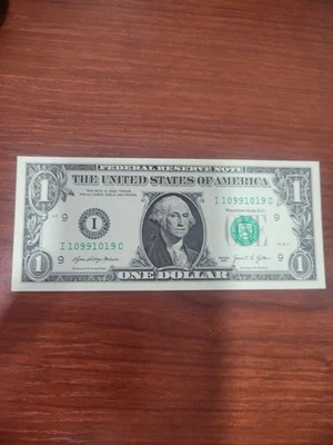 2021- $1. DOLLAR NOTE FANCY NUMBER I10991019C - Image 1 of 4