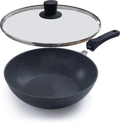 nuovva Non-Stick Wok Pan with Glass Lid– Deep Wok, Marble - Removable Handle  - Image 1 of 4