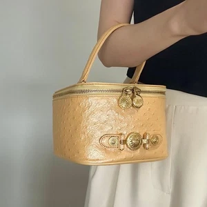 VERSACE Sunburst Handbag With Pouch Vanity Bag Purse Yellow Beige Gold Authentic - Imagen 1 de 24