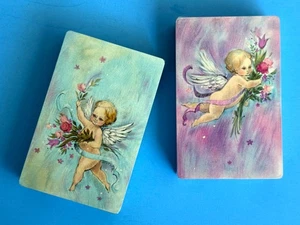 NOS Vintage Set 2 PUNZE Pastell Cherub Spielkarten Lavendel Blau VERSIEGELT - Bild 1 von 7