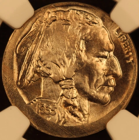 1935 5C Buffalo Nickel NGC MS61 Mint Error Broadstruck - Bill Fivaz Signature Cover