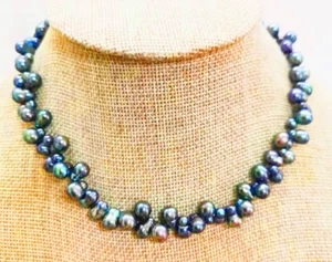 15"AROUND 6X9MM SOUTH SEA GENUINE BLACK PEARL UNFINISHED NECKLACE AAA 8191 - Picture 1 of 6