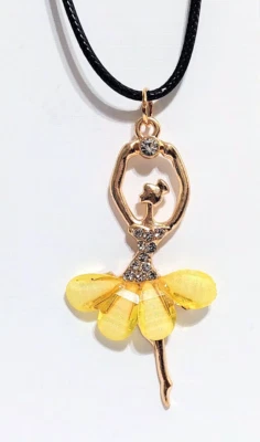 COLAR PINGENTE DE CRISTAL DANÇARINA BALÉ Bailarina Tutu Ponta em 18" Cordão Preto - Imagem 1 de 3