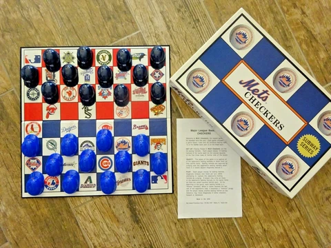 1997 NEW YORK METS Checkers Game w/ Helmet pieces SUBWAY SERIES  & Instructions Cover