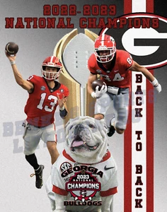 Impresión litográfica de los Georgia Bulldogs de campeones nacionales consecutivos 11 x 14 - Imagen 1 de 1