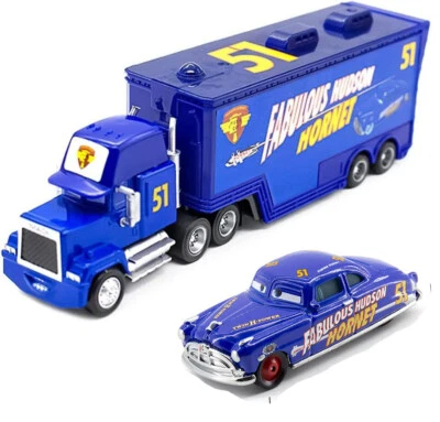 Disney Pixar Cars No.51 Fabulous Hudson Hornet Mack Truck + Mini Car 1:55 Toys