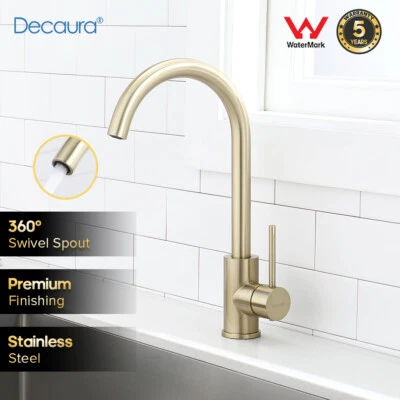 Brushed Gold Kitchen Mixer Tap 360 Swivel Spout Laundry Sink Tap Stainless Steel - image 1 of 4