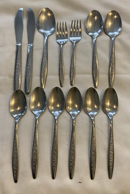 Cubiertos de acero inoxidable superior PETAL LANE 12 piezas EE. UU. MCM vintage Foto 1 de 4