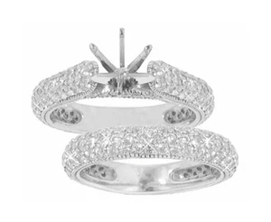 Set anello di fidanzamento semi montaggio diamante taglio diamante pavè da donna 2,40 ct - Foto 1 di 4