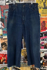 Vintage 70s Faded Dark Wash Indigo Big Mac Carpenter Denim Jeans 37x28 Workwear - Picture 1 of 10