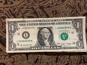 LUCKY SOLID QUAD "8888" in $1 Dollar Bill SERIAL NUMBER from various FRB's - Picture 1 of 12