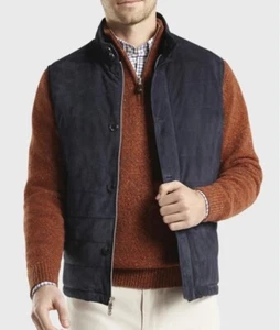 Gilet PETER MILLAR Crown in lana scamosciata con zip intera colore navy nuovo con etichette $698 taglia XL - Foto 1 di 9