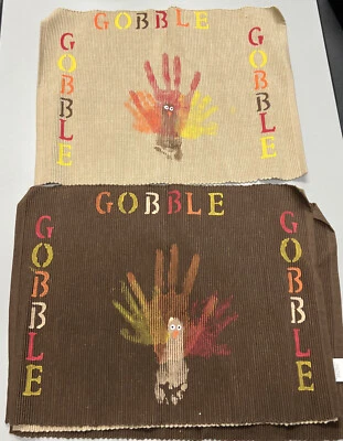 Set Of 4 Hand Painted Placemats Turkeys Thanksgiving Turkey Gobble Gobble Foto 1 de 4