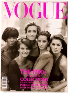 LINDA EVANGELISTA Christy Turlington CINDY CRAWFORD Vogue January 1990 Naomi UK - Picture 1 of 13