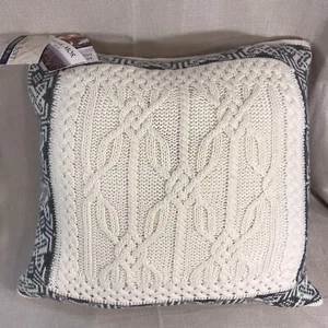Pillow Cushion Aran Mor Ireland 100% Merino Wool Cream/Green Edge Cable Knit NWT - Picture 1 of 12