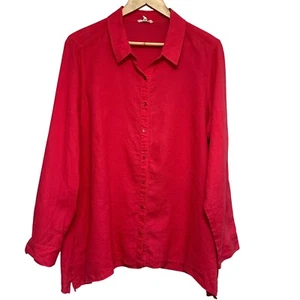 Eileen Fisher Linen Button Down Shirt Tunic Organic Irish Linen Red Women Size L - Bild 1 von 10