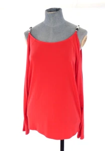 Michael Kors Cold Shoulder Blouse Top Red Leather Straps Slouchy Cocktail Size M - Picture 1 of 11