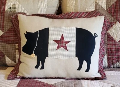 VHC BRANDS Cider Mill Collection Primitive Pig Pillow - Image 1 of 4