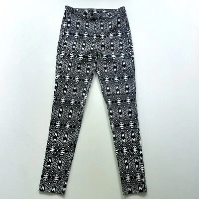 H&M Divided Skinny Pants Women’s 8 Black White Aztec High Rise Stretch Casual - Image 1 of 4