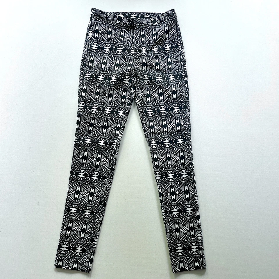 H&M Divided Skinny Pants Women’s 8 Black White Aztec High Rise Stretch Casual - Image 1 of 4