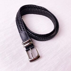 Perry Ellis Men's Portfolio Braided Belt Black Leather Size 36